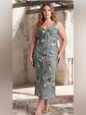 Derek Heart Plus Sleeveless Leaf Maxi Dress